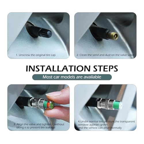 Ferianl 4PCS Auto Tire Valve Caps, Tire Pressure Monitor Valve Stem Caps, Tire Valve Stem Cap Cover, Car Tire Pressure Monitor Valve Stem Caps Sensor Indicator, 3-Color Indication