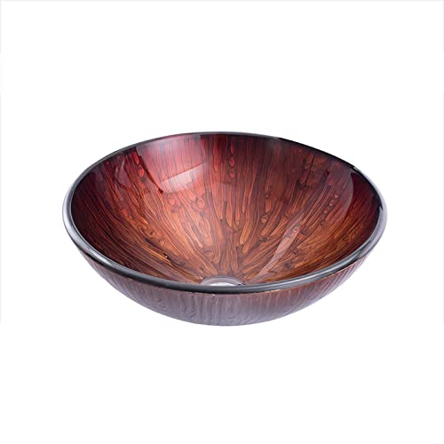 Lavabo De Baño De Vidrio Templado Marrón Rojizo, Lavabo De Lavabo Redondo Artístico, Instalación sobre Encimera, Lavabos De Baño con Desagüe Emergente, para Baño