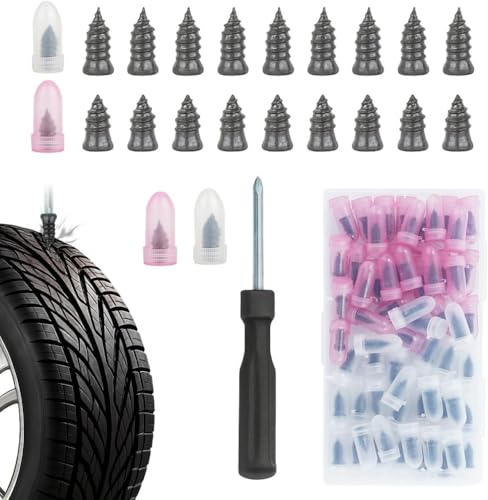 Image of Realth 60PCS Tire Repair Rubber Nails Kit, Screw-in Flat Tire Repair Kit | Fast Self-Service Puncture Fix for Car, Motorcycle, Truck, ATV & Tractor