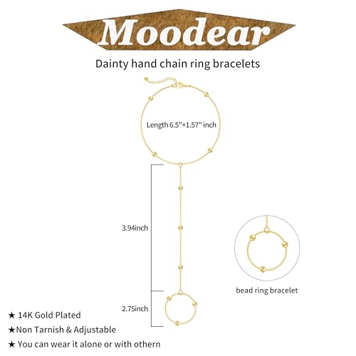 Image of Moodear Gold Bracelets for Women Non Tarnish - Dainty Bead Hand Chain Ring Link Bracelet for Women Trendy Jewelry Gift
