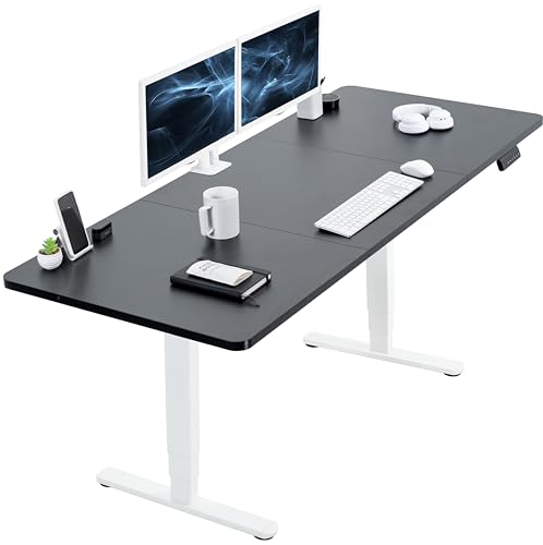 VIVO Electric 71 x 30 in Dual Motor Sit Stand Desk, Memory Height Adjustment, 2B Series, Black Top White Frame, DESK-KIT-2W7B