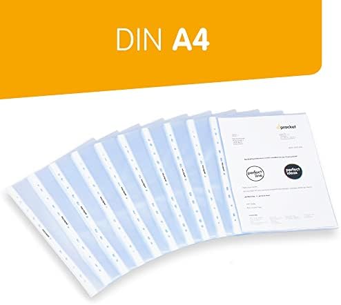 Perfect line 100 Document Sleeves, Crystal-Clear A4, Premium See-Through, Extra Strong Sheets (60 My), colourless & Transparent, Collection Pockets for Protecting Paper, Files & documents