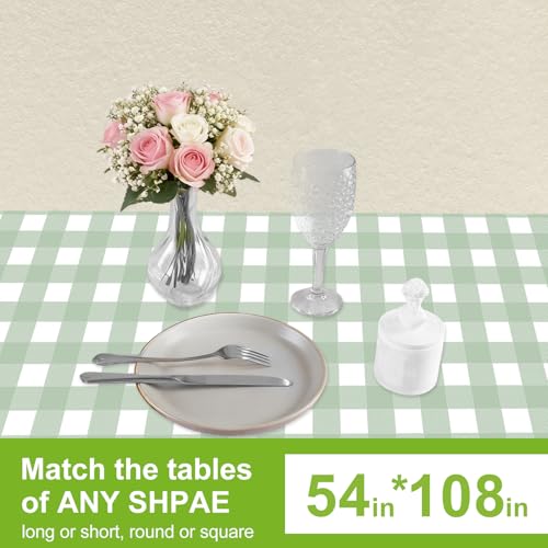 Image of Oigco 3 Pack Sage Green Gingham Tablecloth 54 x 108 Inches, Rectangle Disposable Sage Green Checkered Tablecloth, Picnic Table Cover for Outdoor, Camping, Birthday Decorations