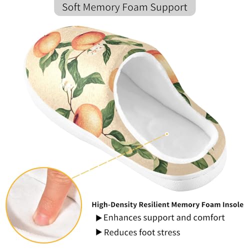 JUNZAN Funny Peach Fruit Beige Womens Cotton Slippers Washable Memory Foam Indoor Slippers for Indoor Christmas Presents 6-72
