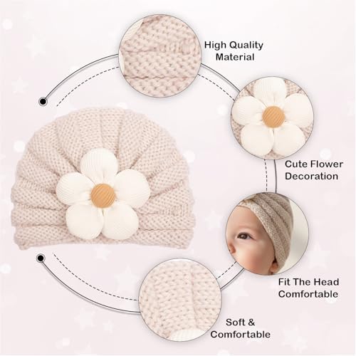 Image of SYGA Baby Cap Flower Wool Warm Knitted Streachable Hat Infant Toddler Baby Cap 0-3 Years