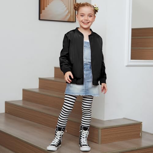 QPANCY Girls Bomber Jacket Classic Zip Up Flight Outerwear Kids Casual Coat with Pockets2