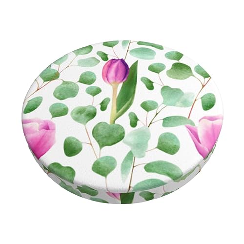 Bar Stool Cover Round,Tulips Flower Elastic Stool Seat Cushion Cover Washable Stool Chair Cover Dustproof Slipcover 14 Inch