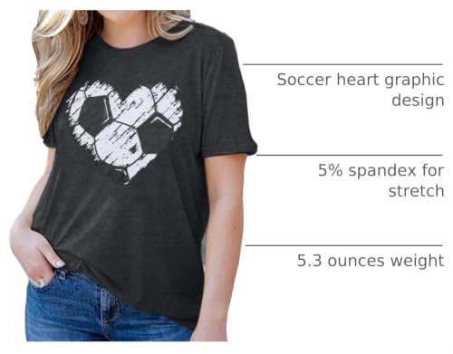 Image of MNLYBABY Soccer Shirts Women Soccer Heart Shirt Soccer Mom T-Shirt Soccer Ball Lovers Tee Football Short Sleeve Tops Grey, Medium