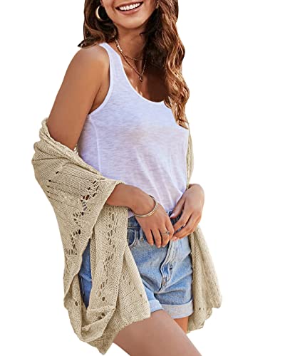 Image of Ermonn Crochet Cardigan Sweaters for Women Open Front Kimono Batwing Sleeve Plain Casual Lightweight Outerwear