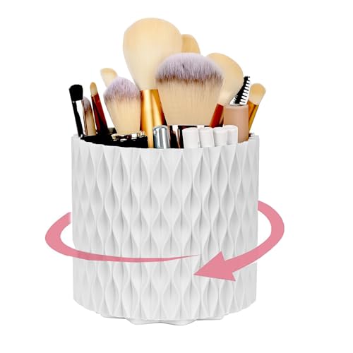 Ieron Brush Holder 360 Rotating Makeup Cosmetics Organiser Large Capacity Storage Box 5 Slot Multi-purpose Holder Classic Style White