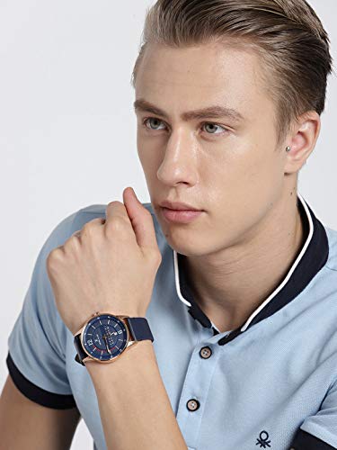 Image of DANIEL KLEIN Leather Analog Blue Dial Men's Watch-Dk11650-5