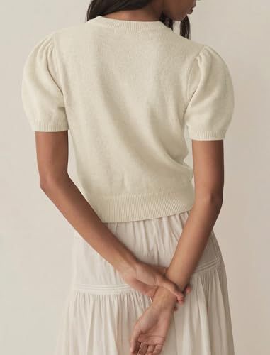 Image of Womens Puff Short Sleeve Cardigan Sweaters Cropped Button up Lightweight Y2k Knit Summer Cardigans