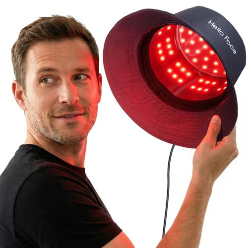 Hello Face Red Light Therapy Hair Growth Cap 336 Chips 660nm & 850nm Near Infrared Discreet Fisherman Hat Design Fits Up to 62cm Professional Red Light Therapy for Full Scalp Coverage