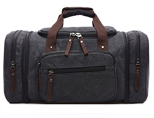 Toile Voyage Sac vintage Voyage sac Week-end Sport Duffel Sacs gym Camping randonnée femme homme bandoulière Sac (Noir) Cover