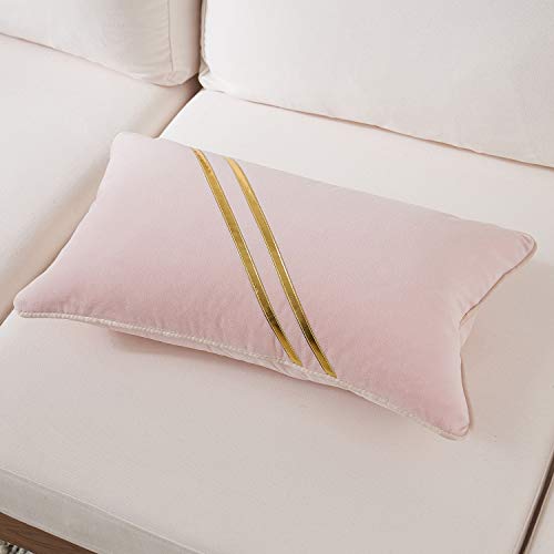 Avigers 12 X 20 Inch Pink Gold Leather Striped Lines Velvet Cushion Case Luxury Modern Throw Pillow Cover Decorative Pillow For Couch Living Room Bedroom Car #TOP2