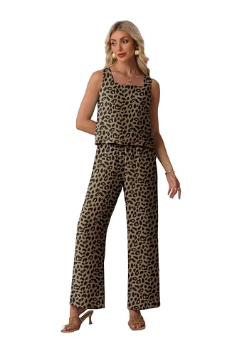 Lepunuo Summer 2 Piece Sets for Women Wide Leg Pants Matching Lounge Set Sleeveless Crop Top Teacher Travel Vacation Outfits — view 5