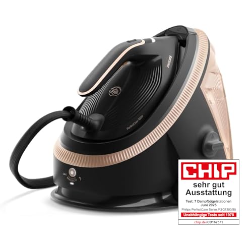 Philips PerfectCare Dampfbügelstation 7000 Serie, 650g Dampfstoß, 8.5 Bar, SteamGlide Elite Bügelsohle, Automatischer Intelligenter Dampf (PSG7300/80)