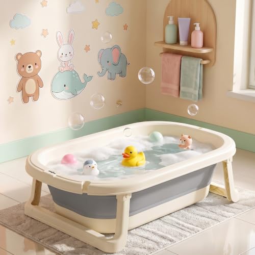 Baybee Baby Bath Tub for 0 to 5 Years | Bath Tub for Kids with Anti-Slip Base & Quick Drain | Baby Bathtub for Kids with Heat Retention Design & Effortless | Foldable Bather for Newborn Babies (Grey)