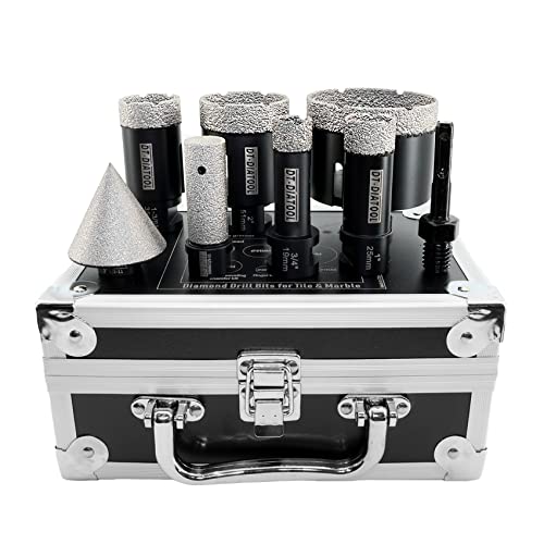 Dt-Diatool Diamond Core Drill Bits Kit- 19/25/35/51/76Mm With 4/5" Diamond Finger Bit And 2” Diamond Chamfer Bit 5/8-11 Thread And Sds Adapter Hole Saw Set For Porcelain Ceramic Tile Marble Granite #TOP1