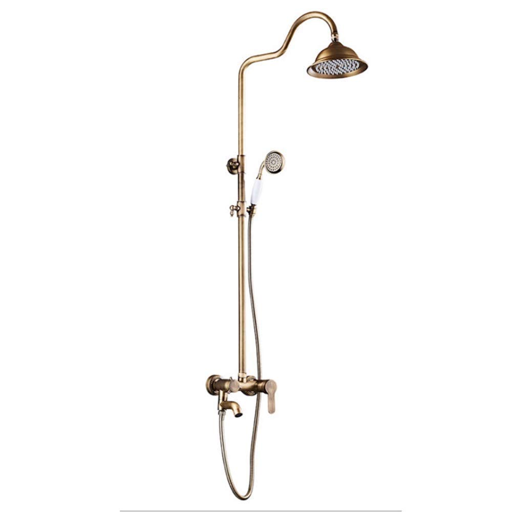 OZBMA Shower Set Bronze European and American Retro Brushed Copper Cold Brass Faucet 10 Inch Round Top Spray System 3 Modes Double Lift Not Rusting Bathroom