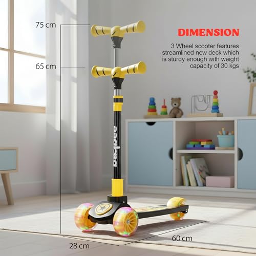 Image of Baybee Kitty Kick Scooter for Kids | Foldable 3 Wheel Kid Scooter with 4 Height Adjustable Handle & Brake | Skate Scooters with LED PU Wheels | Runner Scooters for Kids 3 to 10 Years Boy Girl (Yellow)