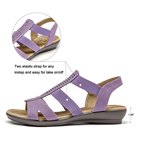 Vjh Confort Women's Flat Sandals With Rhinestone Open Toe Elastic Slip On Slingback Comfort Casual Walking Sandals (Mauve,9.5) #TOP1