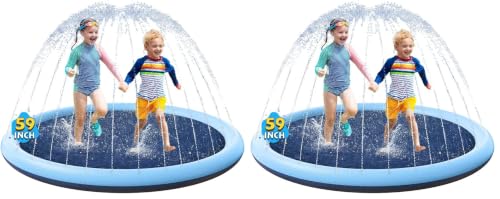 Image of VISTOP Non-Slip Splash Pad for Kids and Dog, Thicken Sprinkler Pool Summer Outdoor Water Toys - Fun Backyard Fountain Play Mat for Baby Girls Boys Children or Pet Dog (59 inch, Blue&Blue) (Pack of 2)