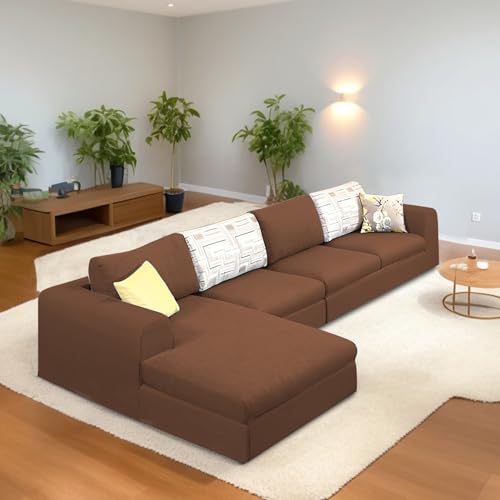 Image of Koza LHS 6 Seater L Shape Sofa Set for Living Room (Brown Fabric) Premium Fabric Sofa