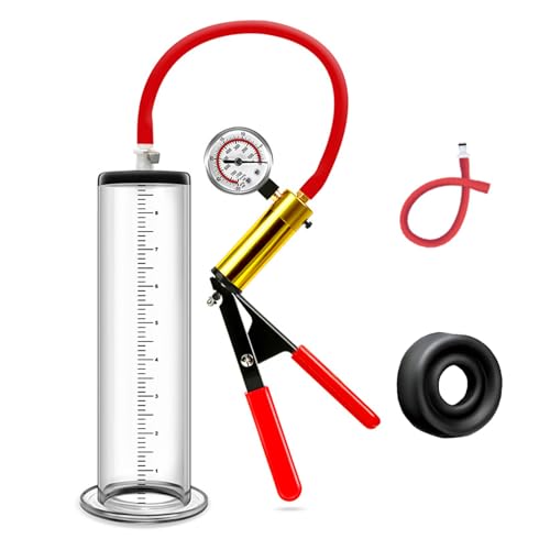 Bombas de vacio para el pene con mango y manometro bomba de pene juguetes sexuales para hombres, bomba de alargamiento del pene extensor masturbarse para el hombre polla estiramiento (Red,51mm)