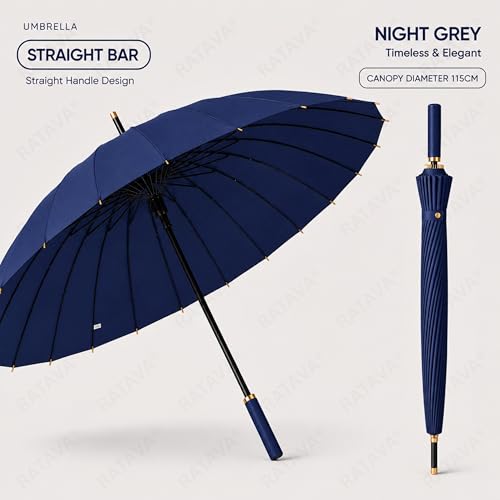 Image of Extra Large 24 Ribs Golf Umbrella - Automatic Open Long Handle, Heavy Duty Windproof Double Canopy, Waterproof & UV Protection Stick Umbrella for Men & Women 1pc