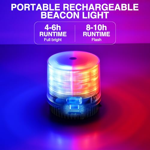 Image of Nilight 18LED Strobe Lights Red Blue Wireless Rotating Beacon Light | Emergency Safety Flashing Light with Magnetic Base Mount Two Types of Plugs for Vehicle UTV Truck Forklift Tractor Snow Plow