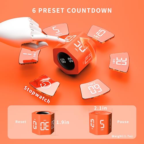 Image of Productivity Timer 1, 5, 10, 30, 60 Minutes Preset, Desk Cube Timer with Gravity Sensor /Mute /Vibration for ADHD, Work, Study, Kitchen, Back to School (Luxe Orange)