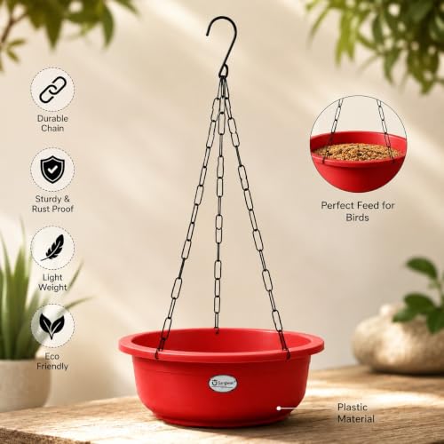 Image of Bird Seed Feeder for Wild Birds, Plastic Hanging Bird Feeder & Birds Bath with Metal Chain, Hanging Flower Pot, Multi Purpose Use Pot, Home Decor Item, Garden Deocr & Balcony Decoration, Planter