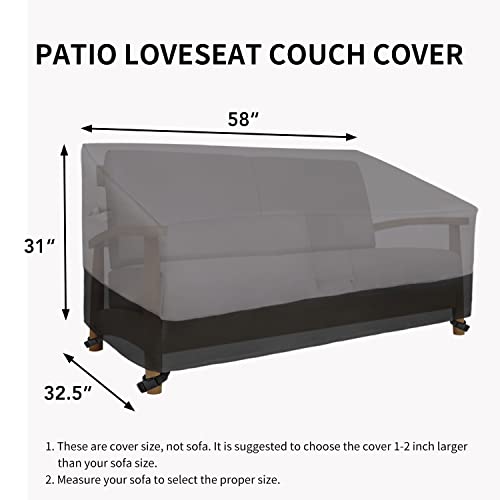 Easy-Going Waterproof Outdoor Loveseat Cover - Heavy Duty 2-Seater Patio Couch Cover, Windproof with Air Vent (58Wx32.5Dx31H inch, Gray/Black)