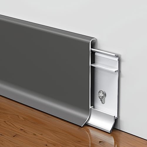 FCSOTSPS 5Pack Baseboard Trim, 2.3 Inch x 20.5 Feet Gray Baseboard Metal Wall Cove Base Board Molding Trim,Metal Skirting Board Cover, Floor Molding Trim