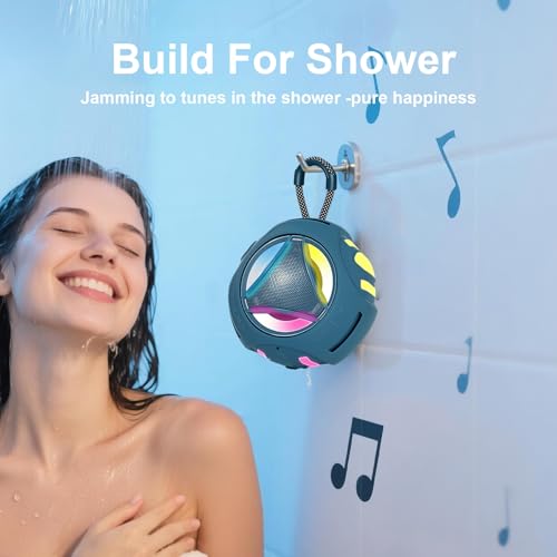Image of Portable Bluetooth Speaker, IPX7 Waterproof Shower Speaker, Wireless Outdoor Speakers, Floating, Built-in Mic, 24H Playtime with LED Lights, Loud HD Sound, Powerful Bass, Gifts for Unisex - Blue