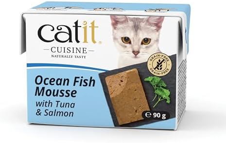Catit Cuisine Ocean Fish Mousse, Grain Free Wet Cat Food, Smooth Protein-Rich Meal for Adult Cats, 90g Tetra Pack