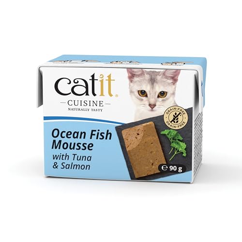 Catit Cuisine Ocean Fish Mousse, Grain Free Wet Cat Food, Smooth Protein-Rich Meal for Adult Cats, 90g Tetra Pack x12