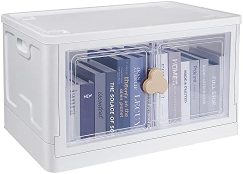 SYOSOF Extra Large Collapsible Storage Bins with Lids, Stackable Closet Organizers Box, 20Gal Double Door Cube Plastic Cabinet with Wheels for Trunk, Car, Dorm, Room, Home, Office White 1 Pack