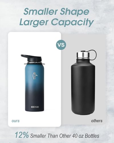 Image of Coolflask 40 oz Water Bottle Insulated Stainless Steel with Strap