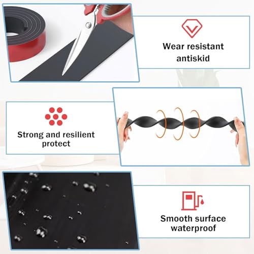 Gummistreifen Selbstklebend, 3.2m(L) x50mm(B) x3mm(D) Antirutsch Gummi Selbstklebend, Gummi Klebeband, Gummistreifen Neopren für DIY-Dichtungen, Bodenbeläge, Schutz, Puffern, Anti Vibration & Rutsch