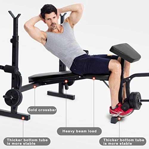 XINQITE Olympic Weight Bench, Multifunctional Workout Station Adjustable Dumbbell Bench Weightlifting Bed with Preacher Curl Leg Developer and Crunch Handle
