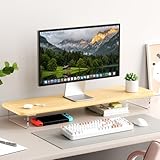 AFOOYO Bamboo Monitor Stand Riser, Desk Organizer, Computer Monitor Stand, Desk Shelf for Office