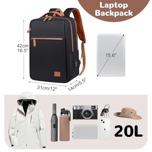 15.6" Laptop Backpack for Men, Small Carry On Backpack for Airplane, Black2