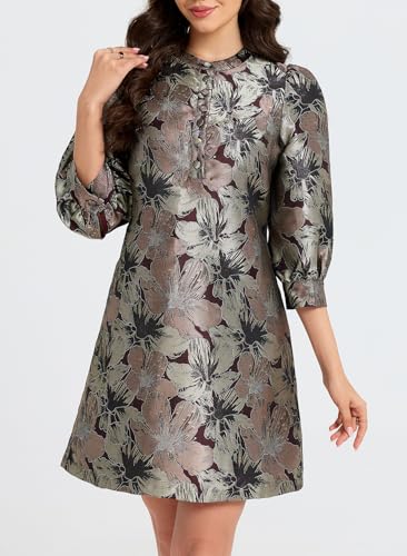 Image of Ladyful Women's Floral Jacquard Dress Cocktail Mini Shift Dresses