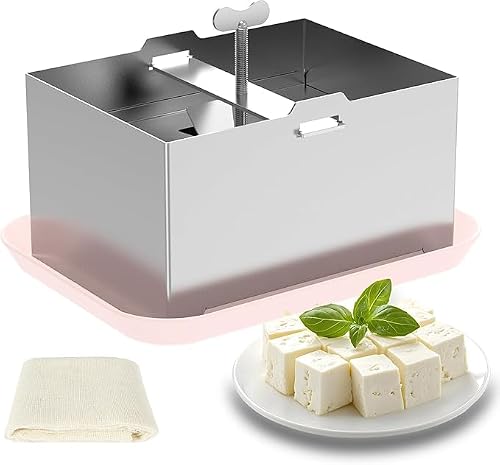 KINGTAIXIN Tofu Press Stainless Steel, SUS304 Paneer Maker with Presser Towel and Drip Tray, Fast Water Removal Enhanced Texture & Flavor,Tofu Maker for 2 Pounds Firm Tofu, Cheese, Paneer