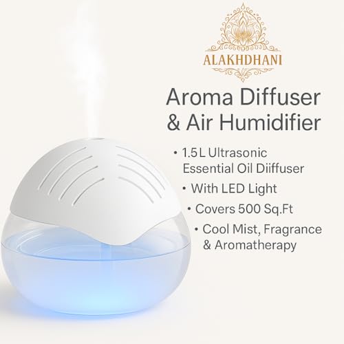 Image of Aroma Diffuser & Humidifier | 1.5L Essential Oil Diffuser | Soothing LED | Includes 2 Free Fragrance Oils (Cool Cat + Surprise) | Perfect for Bedroom, Office, Home, Spa & Aromatherapy