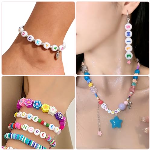 Miniatura 6 de Sutoug 1000 Piezas De Cuentas Con Letras Para Ensartar, Cuentas Redondas Acrílicas Con Letras Del Alfabeto De 4 X 7 Mm Para Joyería, Manualidades Diy, Pulseras, Collares Y Adornos - Blanco