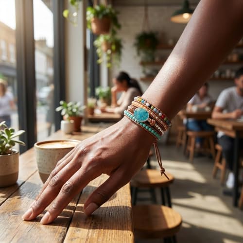 Image of YGLINE Boho Handmade Natural Stone Wrap Bracelets Jasper Crystal Beads Bracelet Jewelry