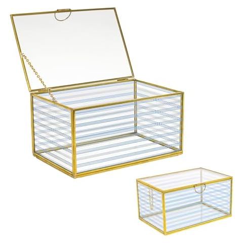TenFuju Exquisite Vintage Glass Jewelry Box - Perfect for Bracelets and Rings - Elegant Home Decor - Large Size (8x5.1x4.1 inch) (tfj1011-L) Cover